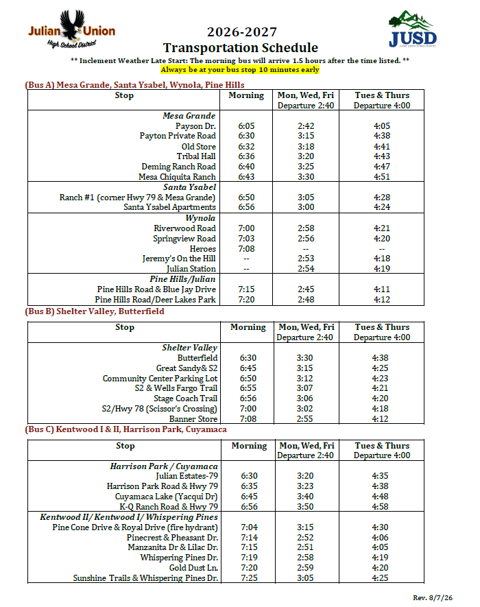 26-27 Bus Schedule